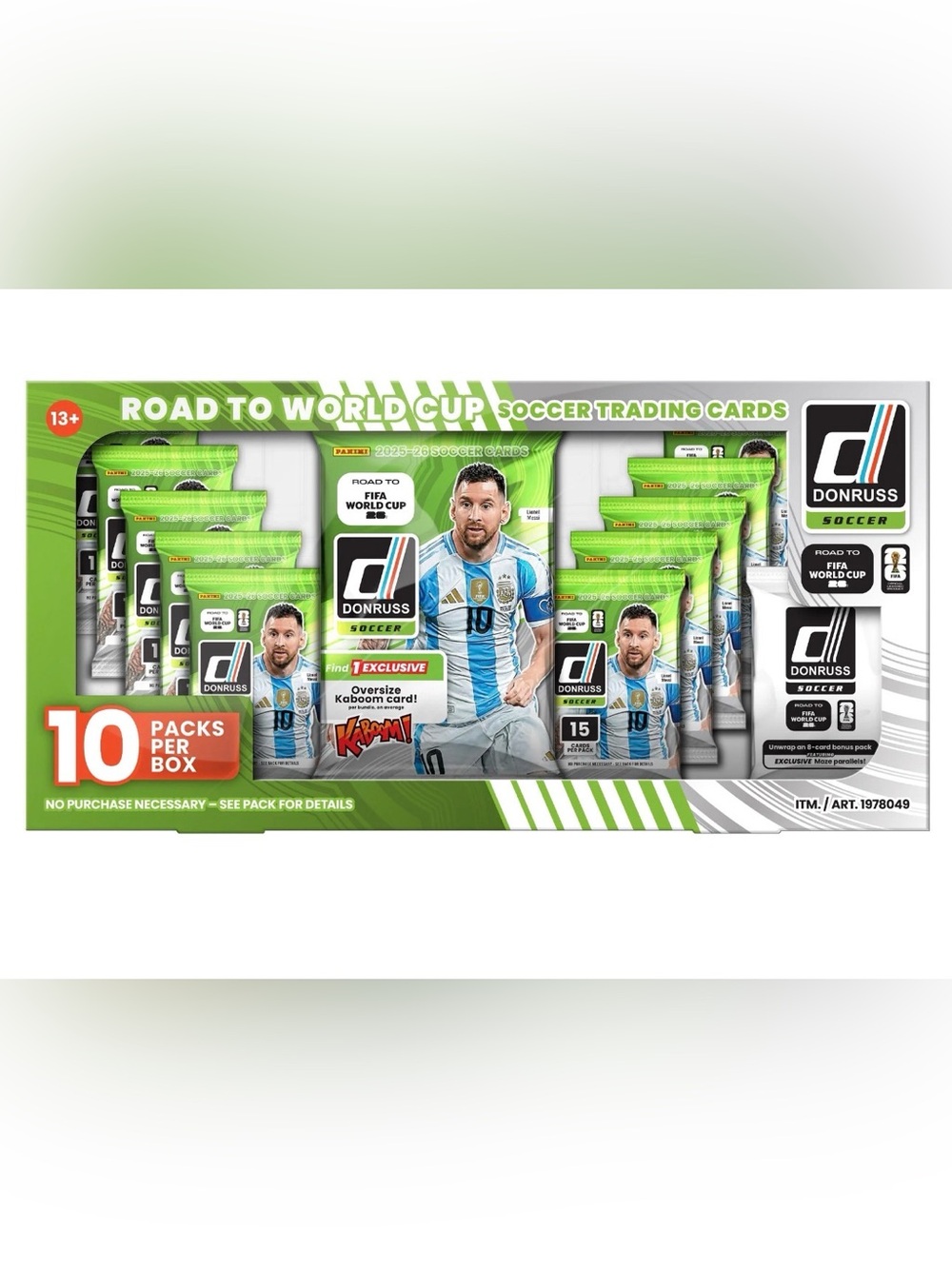 2025-26 Panini Donruss Road To FIFA World Cup Soccer Box 10 Packs Messi KABOOM